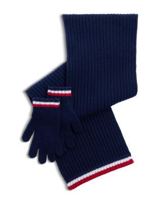 Moncler Boys' Striped Logo Scarf & Gloves Set - Big Kid