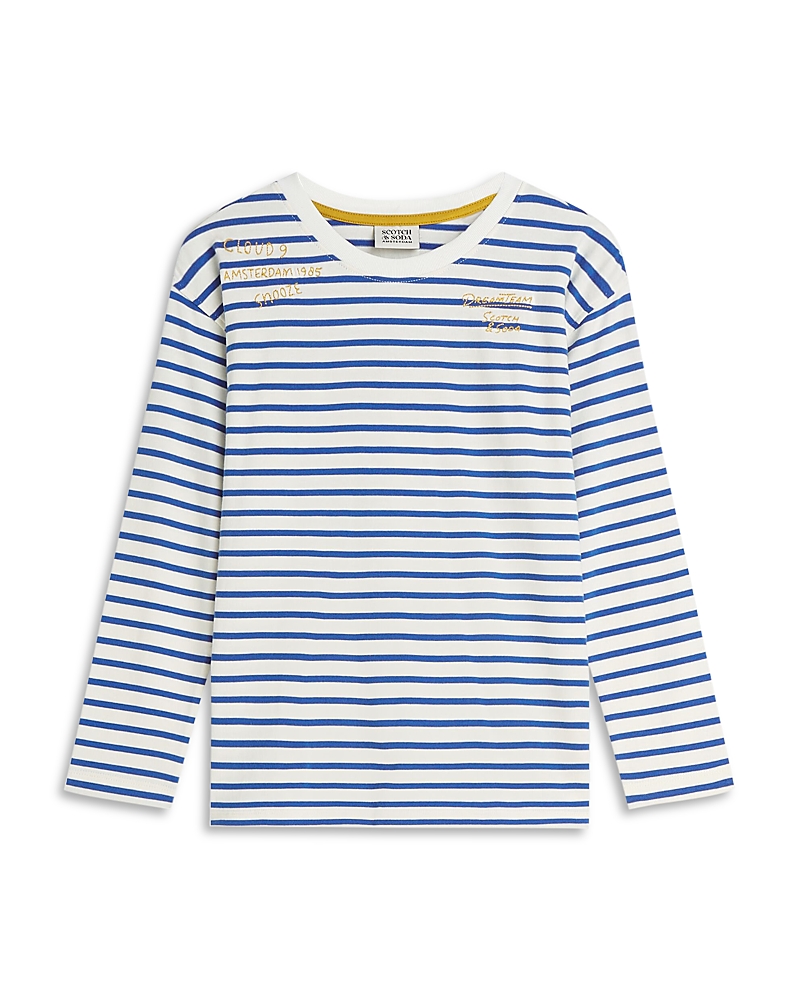 Scotch & Soda Boys' Yarndyed Striped Artwork Long Sleeved Tee - Big Kid