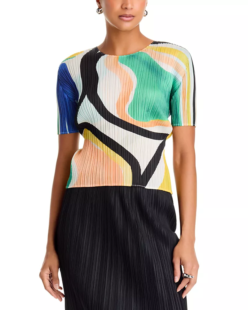 Pleats Please Issey Miyake Roll Round Neck Pleated Top