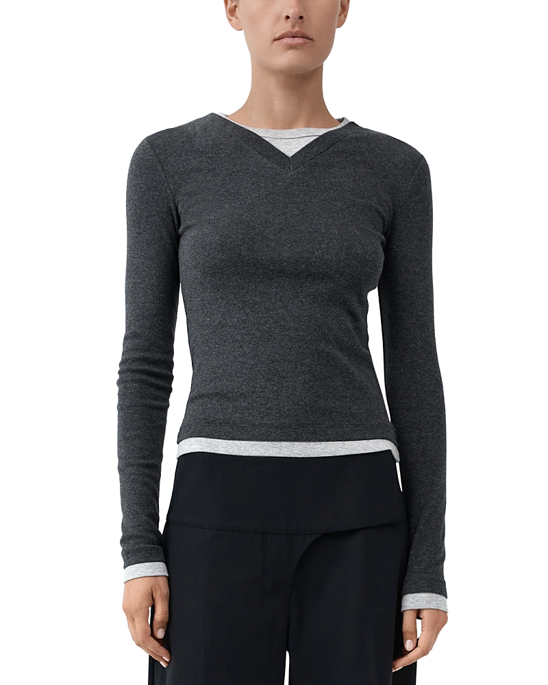 St. Agni Cotton V Neck Long Sleeve Top