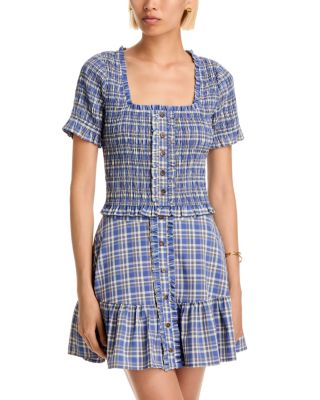 Plaid Short Sleeve Smocked Top - Exclusive