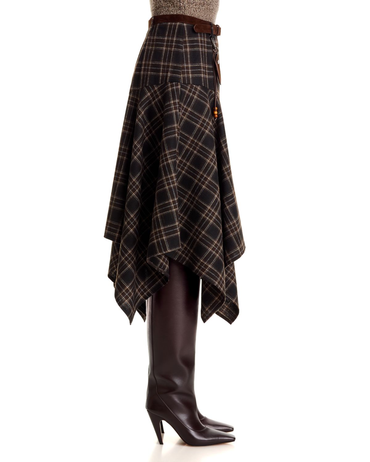 Belted Plaid Asymmetrical Skirt - Exclusive thumbnail 5