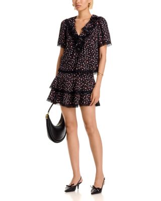 Ditsy Floral Lace Short Sleeve Top & Mini Skirt - Exclusive