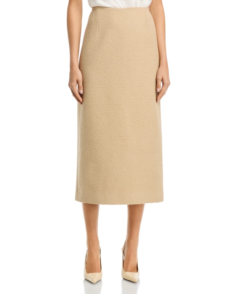 Oscar de la Renta Cotton Wool Tweed Pencil Skirt in Oyster