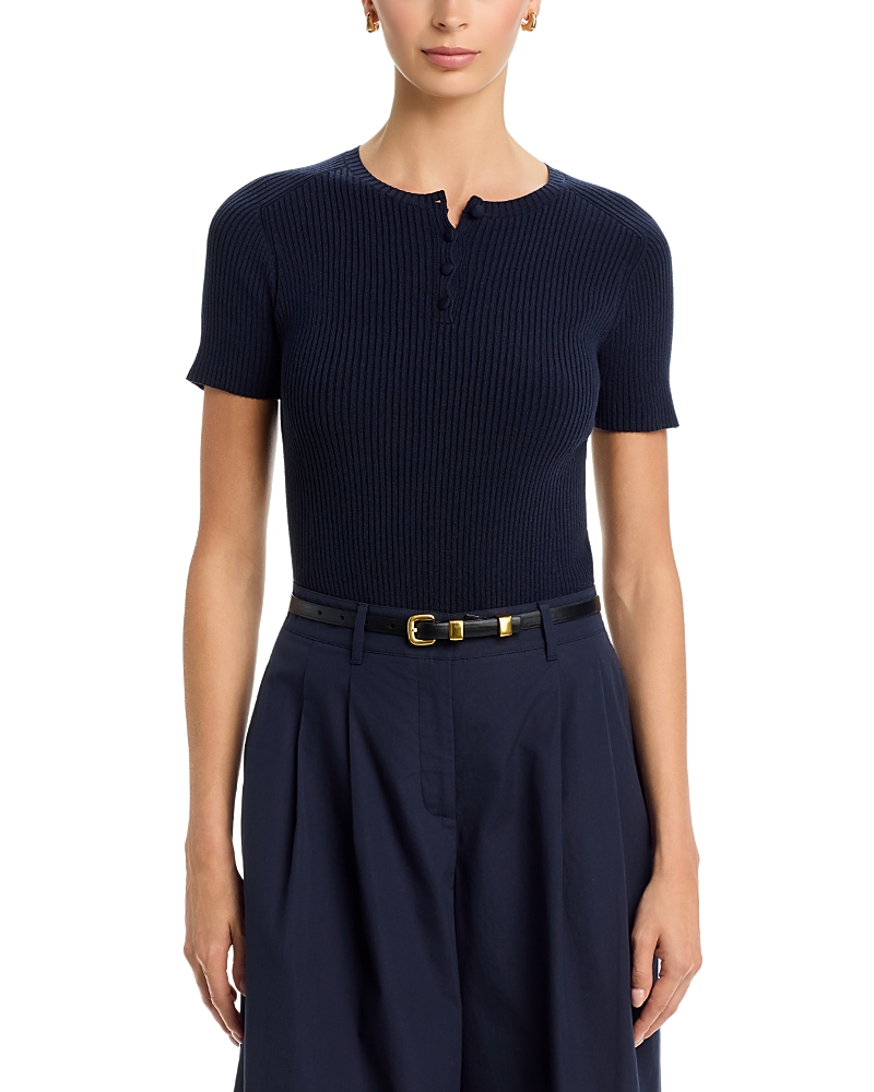 Lafayette 148 New York Crewneck Ribbed Short Sleeve Sweater