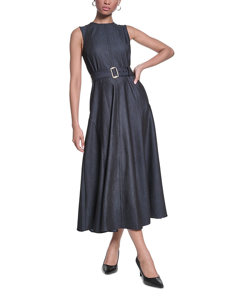 Karl Lagerfeld Paris Sleeveless Belted Denim Midi Dress