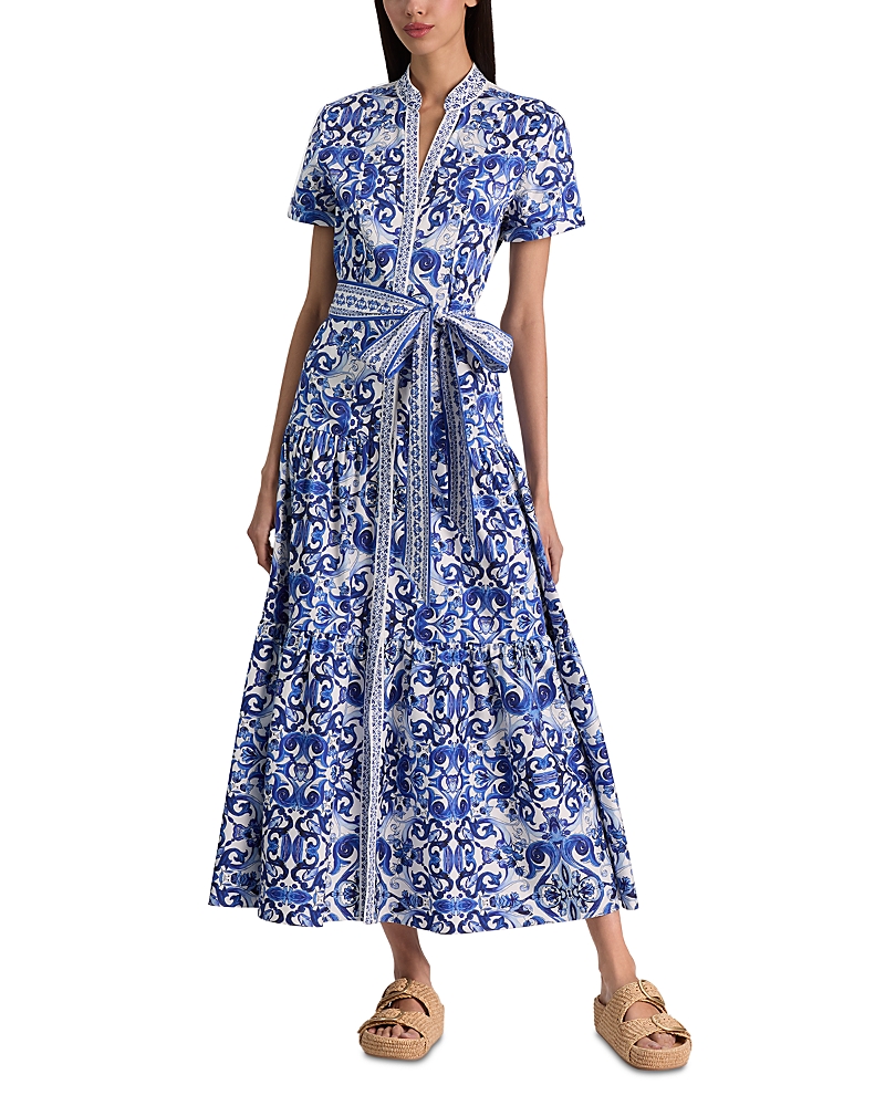 Alice and Olivia Lucy Roll Sleeve Midi Shirt Dress