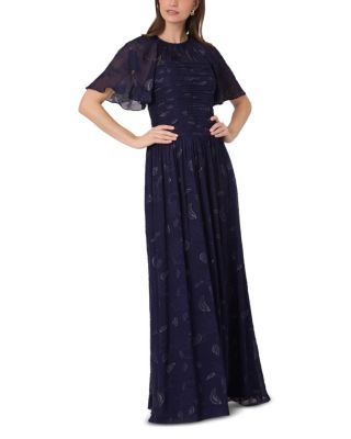 Serafina Metallic Flutter Sleeve Dress