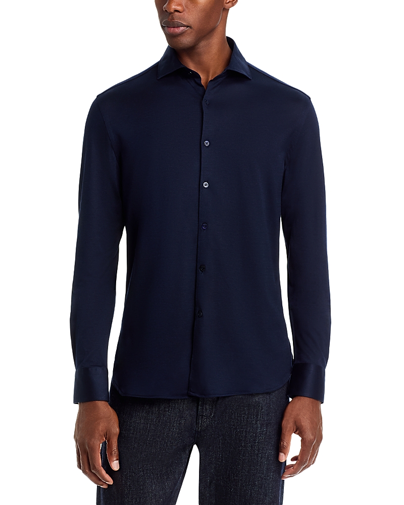 Canali Cotton & Lyocell Jersey Sportshirt In Navy