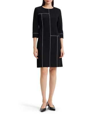  Monochrome Grid Stitch Stretch Deco Crepe Dress