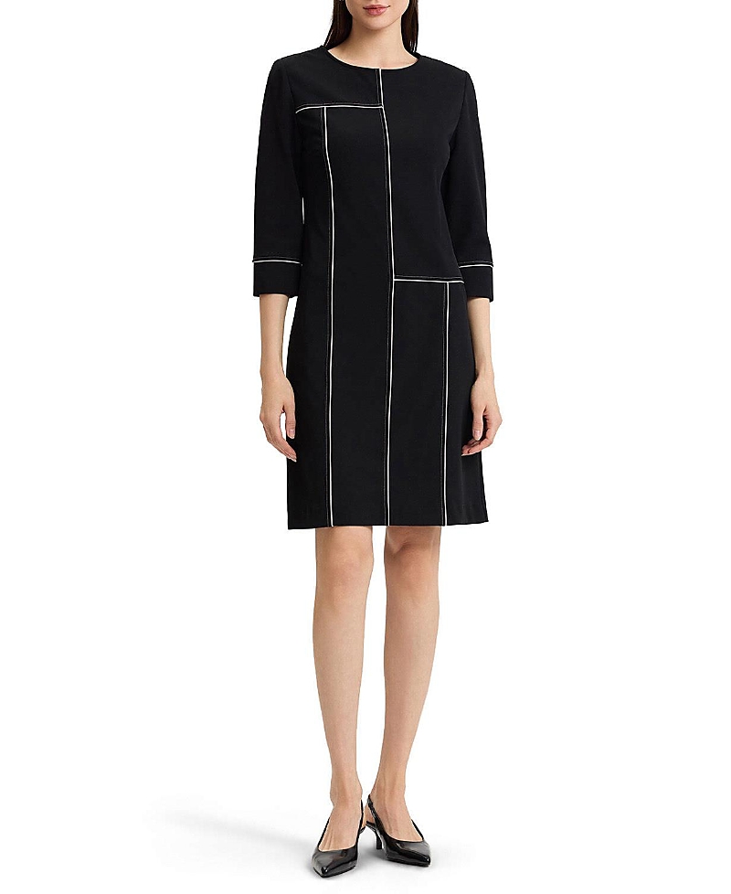 Ming Wang Monochrome Grid Stitch Stretch Deco Crepe Dress