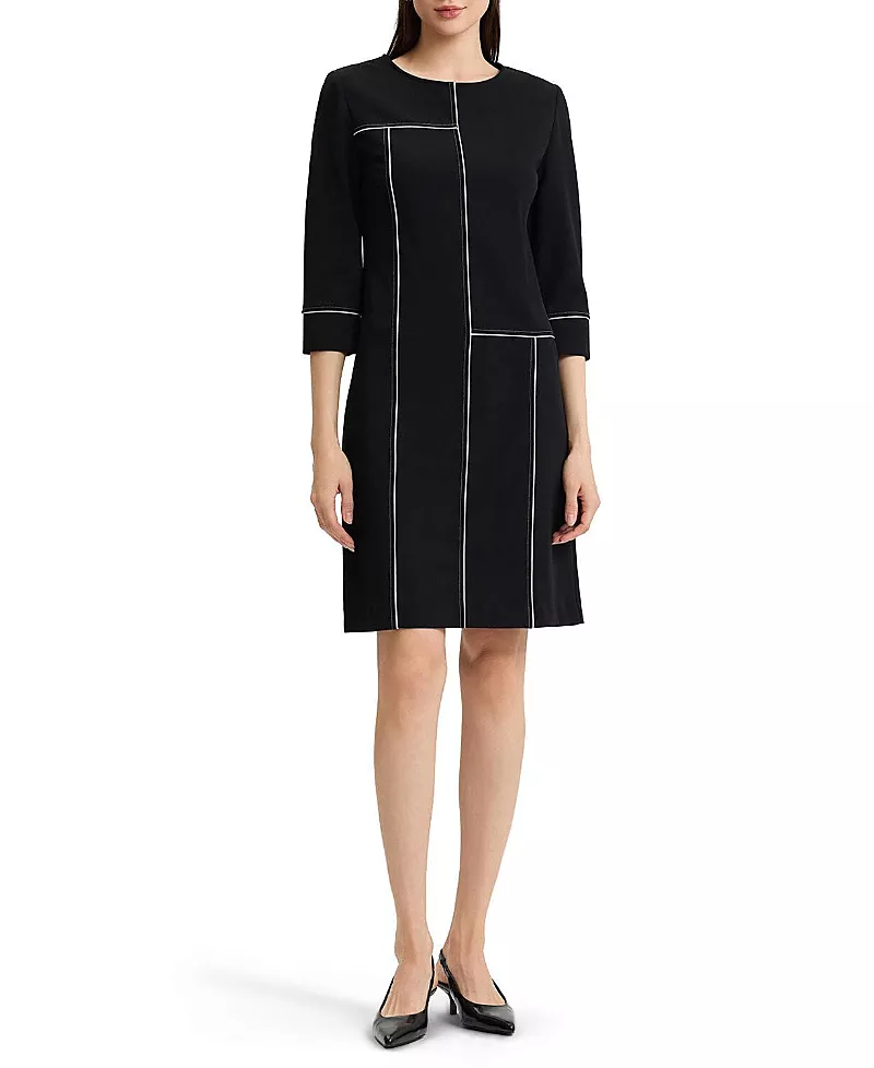 Ming Wang Monochrome Grid Stitch Stretch Deco Crepe Dress