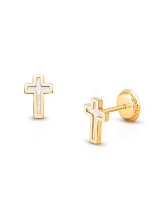  Girls' 14K Gold Genuine Faith Cross Stud Earrings - Baby, Little Kid, Big Kid