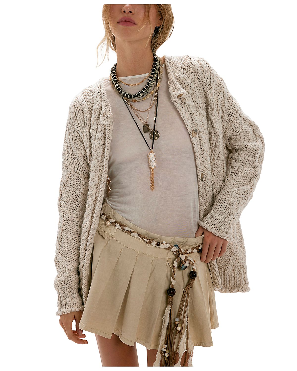 Free People Opal Crewneck Cardigan Sweater