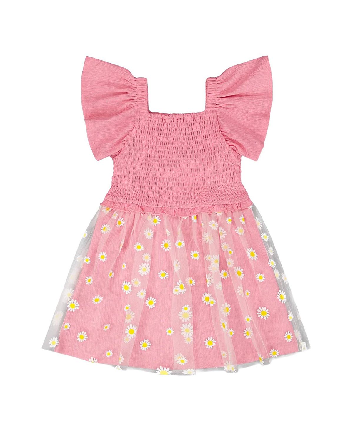 Deux par Deux Girls' Mesh and Crinkle Jersey Smocking Dress - Big Kid