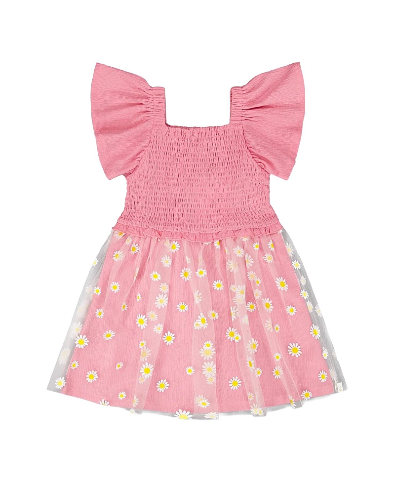 Deux par Deux Girls' Mesh and Crinkle Jersey Smocking Dress - Big Kid