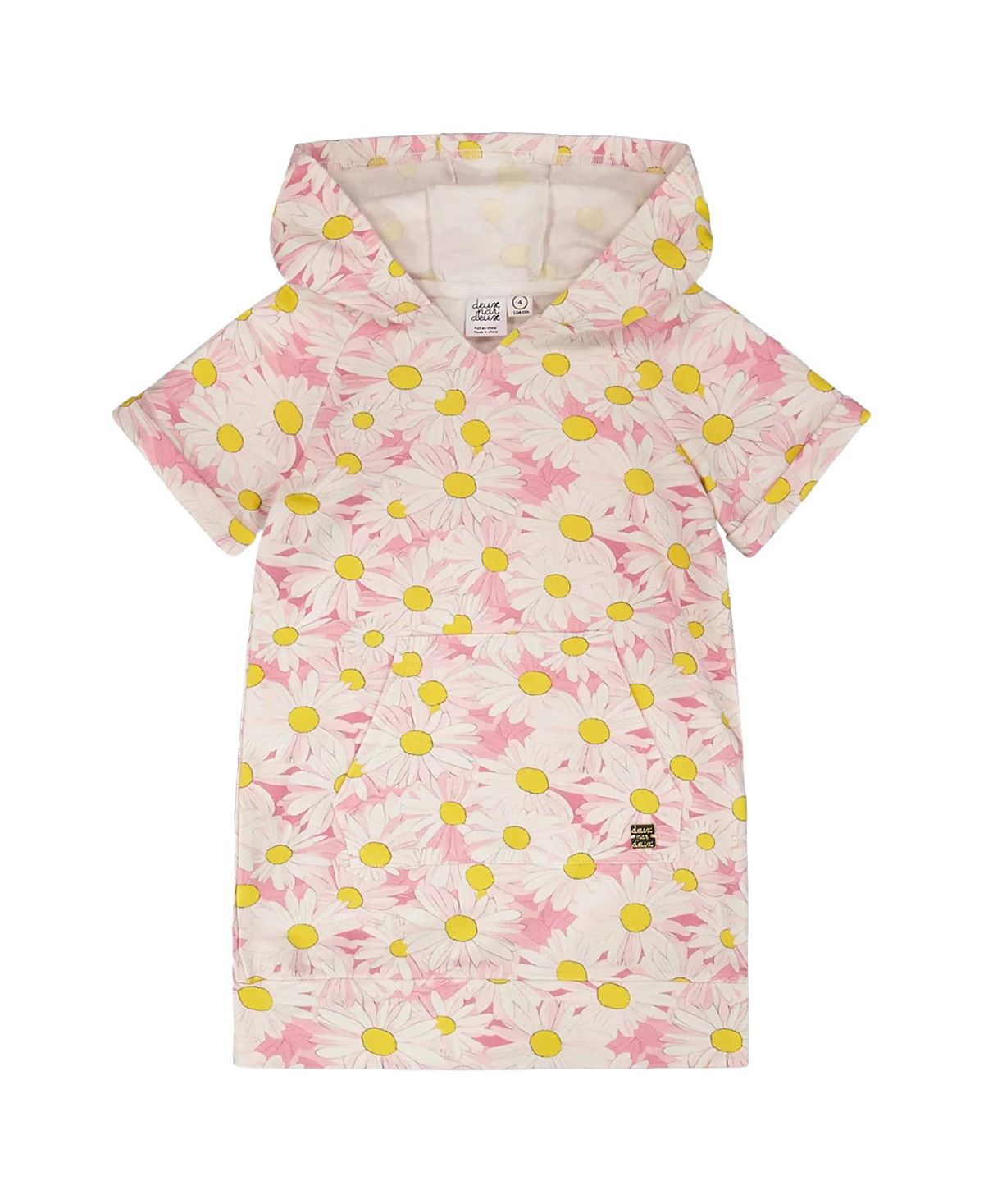 Deux par Deux Girls' Short Sleeve French Terry Hooded Daisies Dress - Big Kid