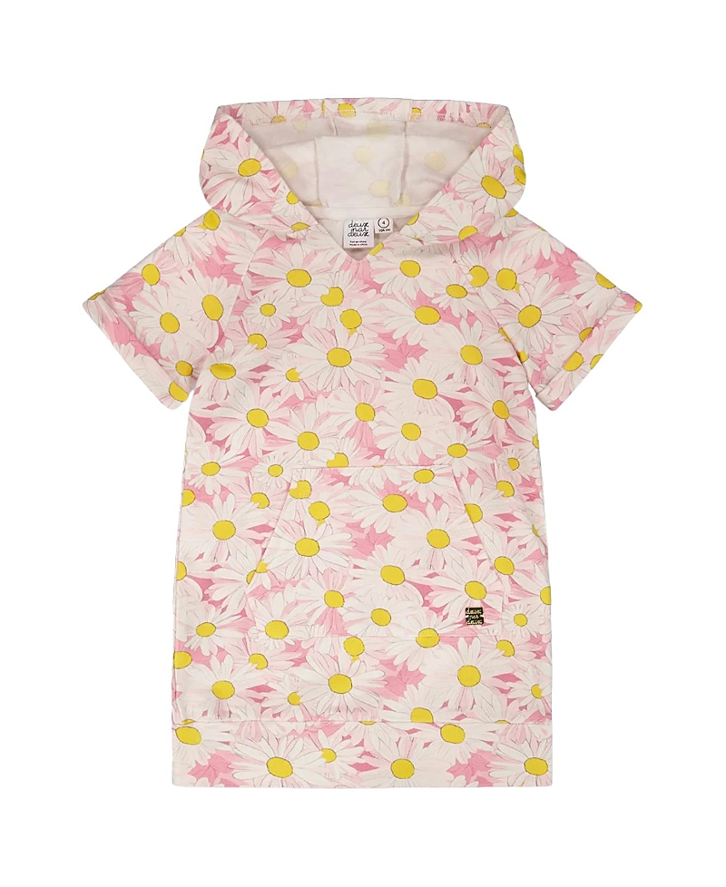 Deux par Deux Girls' Short Sleeve French Terry Hooded Daisies Dress - Big Kid