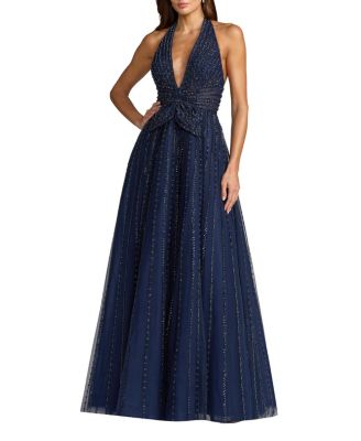 Beaded Halter Neck Open Back Gown