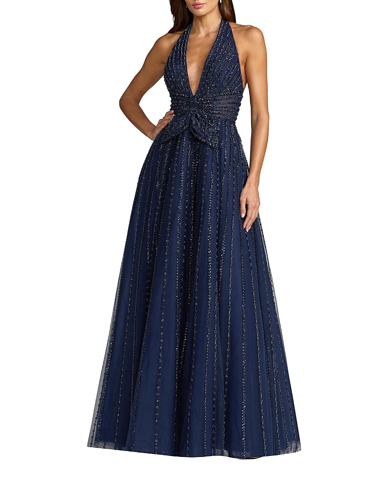 Mac Duggal Beaded Halter Neck Open Back Gown