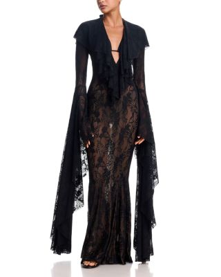 Extra Long Sleeve Deep V Fishtail Gown