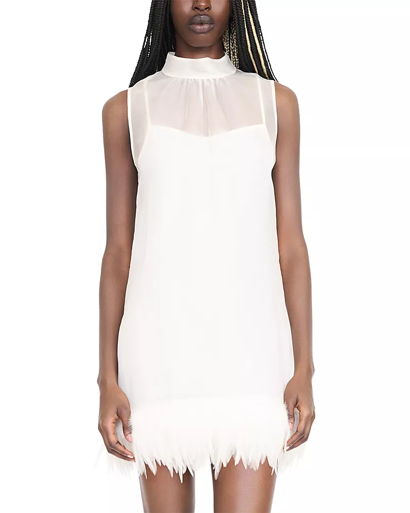 Staud Albee Feather Trim Mini Dress