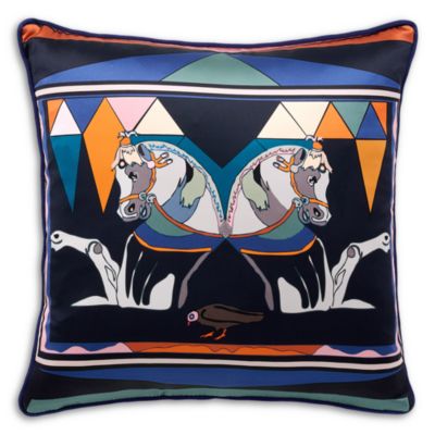 Zeugma Twin Horse Printed Silk Throw Pillow