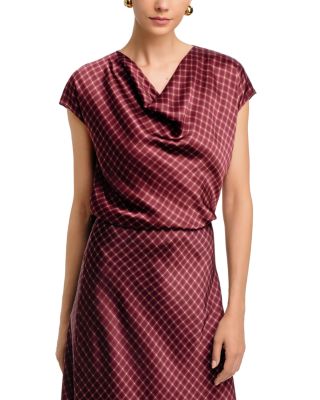 Ombr&eacute; Plaid Cowl Neck Silk Top
