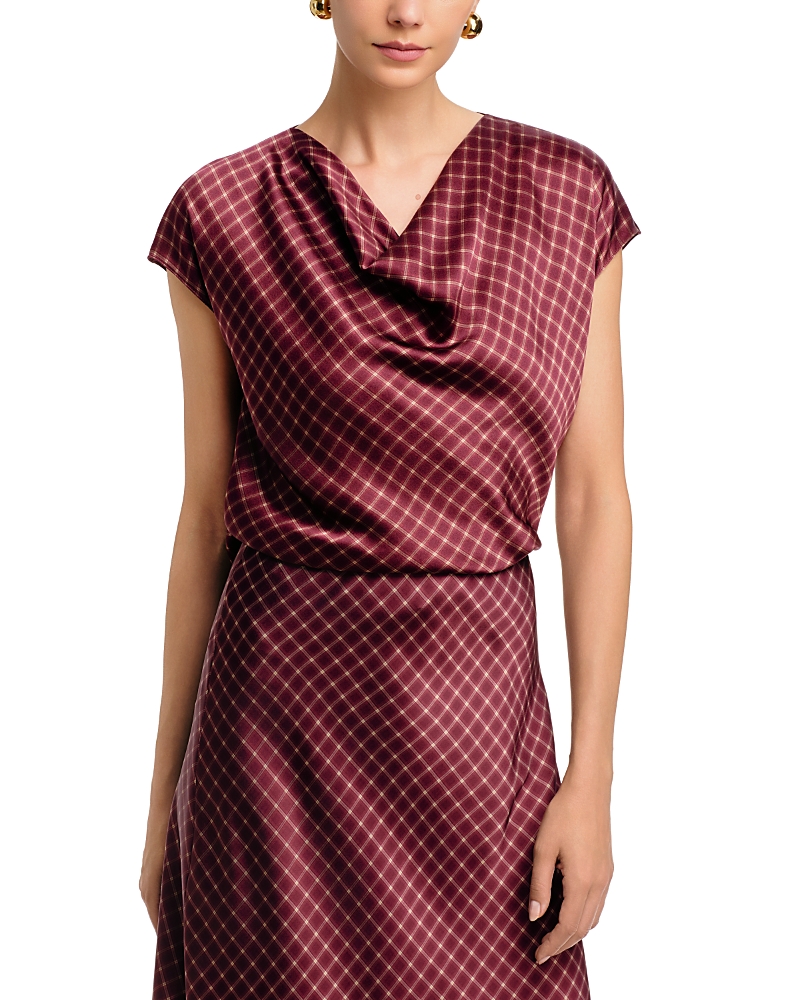 Vince Ombre Plaid Cowl Neck Silk Top