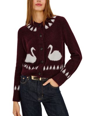 Millie Swan Print Cardigan Sweater
