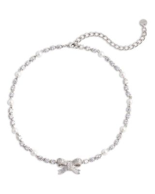 Crystal & Imitation Pearl Bow Necklace, 11.8-15.7"