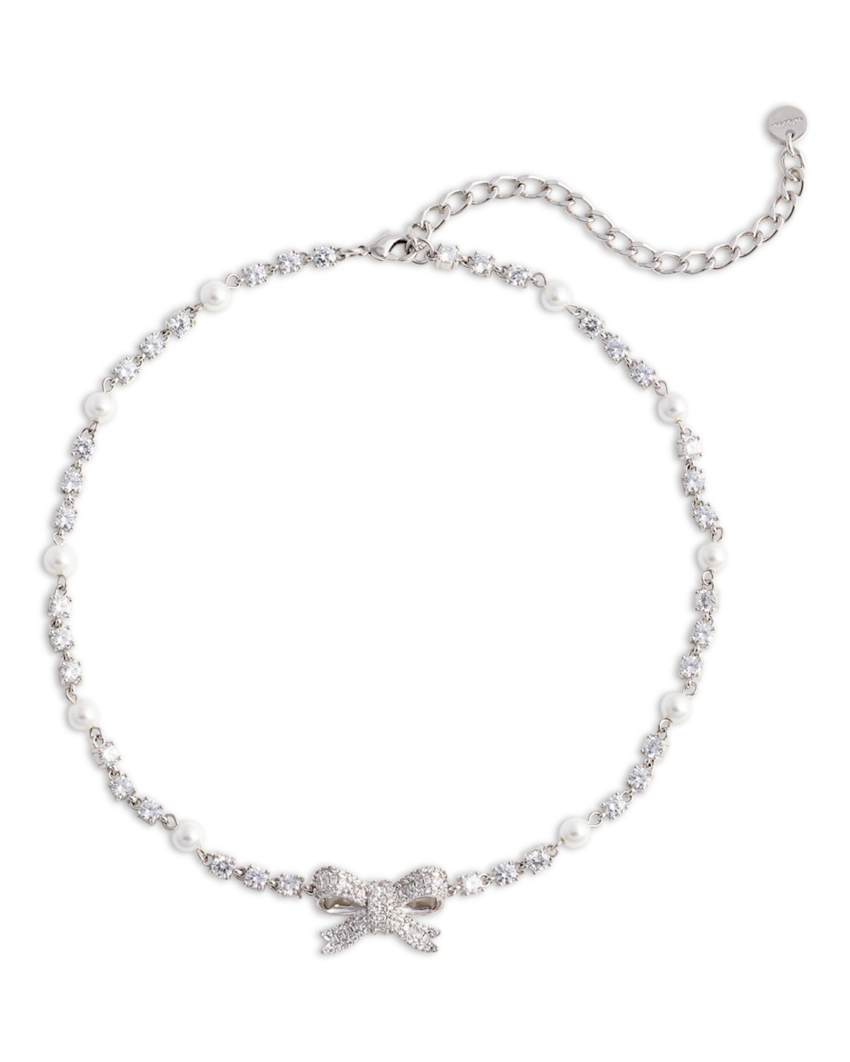 Self-portrait Self Portrait Crystal & Imitation Pearl Bow Necklace, 11.8-15.7 in Silver
