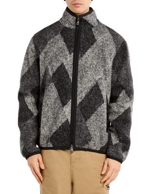 Diamond Pattern Wool Blend Zip Up Cardigan