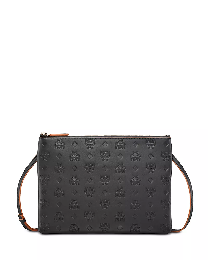 Mcm Aren Logo Embossed Leather Pouch