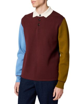 Color Block Cotton Blend Polo Sweater