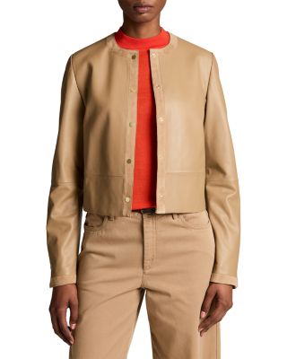 Collarless Crop Leather Jacket