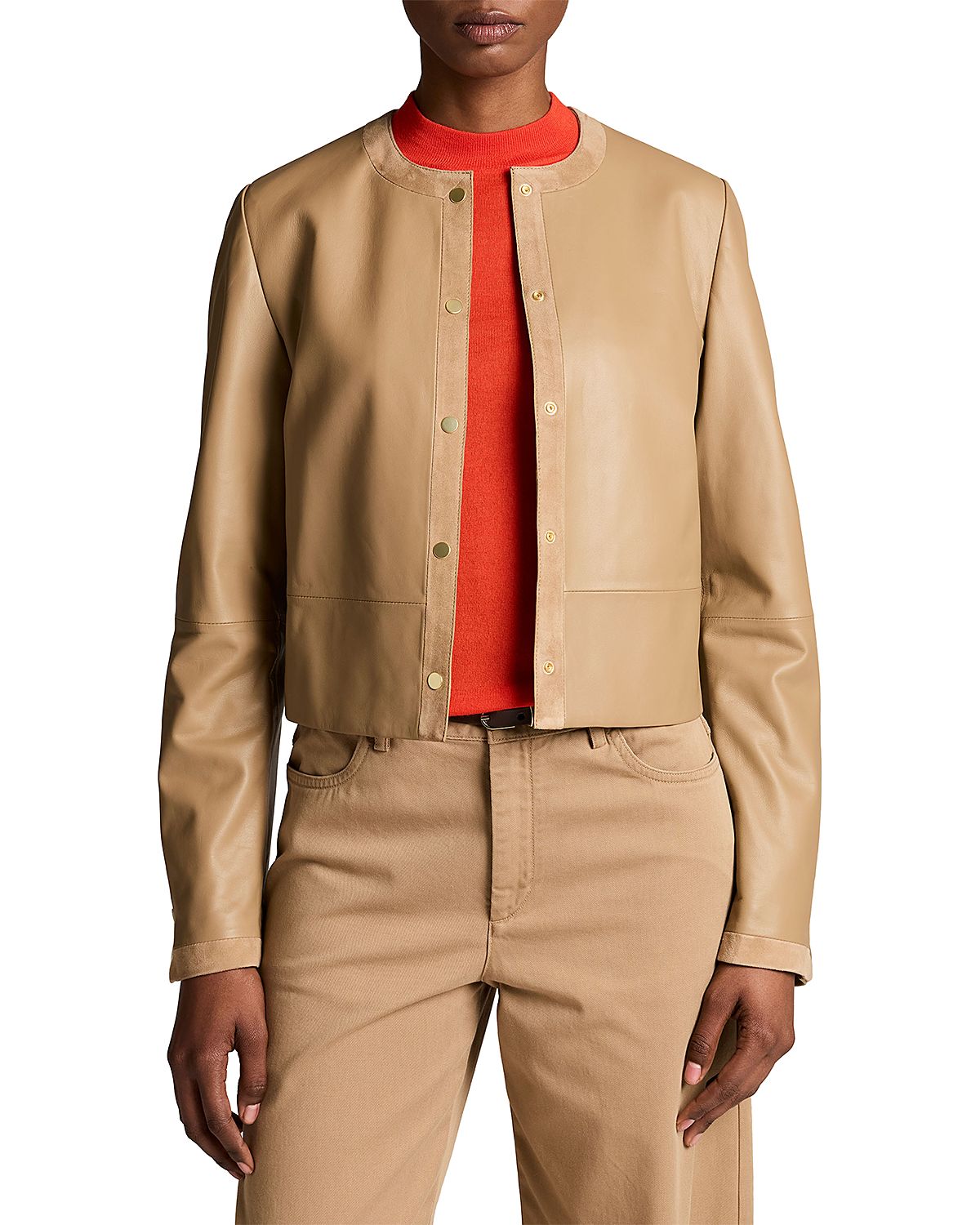 Vince Collarless Crop Leather Jacket