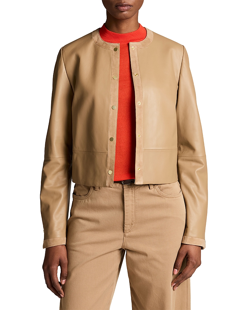 Vince Collarless Crop Leather Jacket