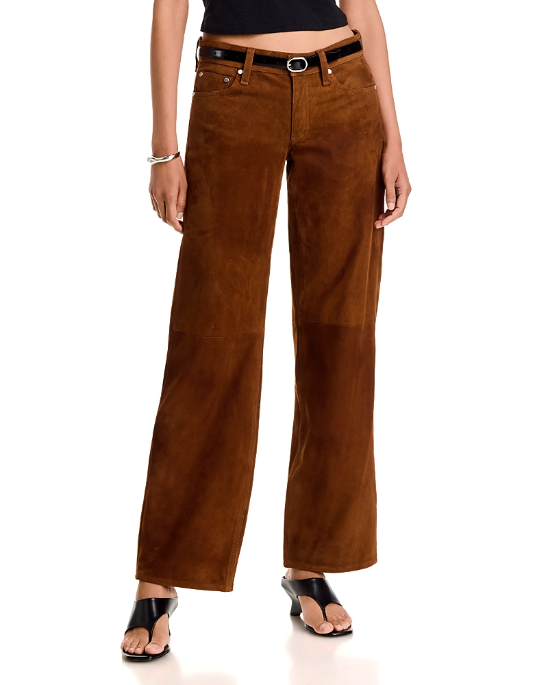 rag & bone Saige Suede Low Rise Wide Leg Jeans in Brown