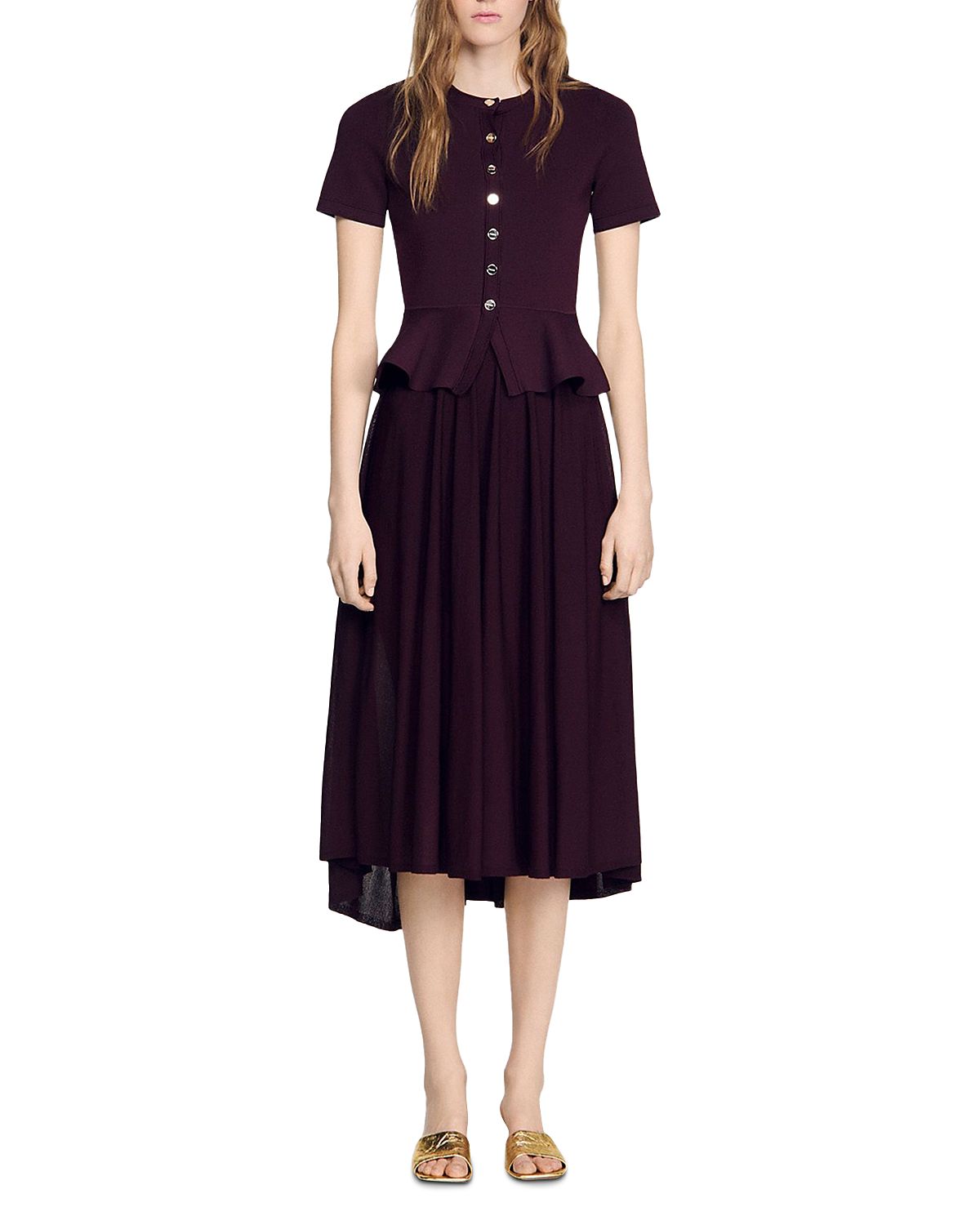 Sandro Judith Peplum Knit Maxi Dress
