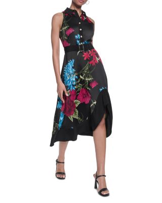 Floral Printed Belted Sleeveless Midi Dress