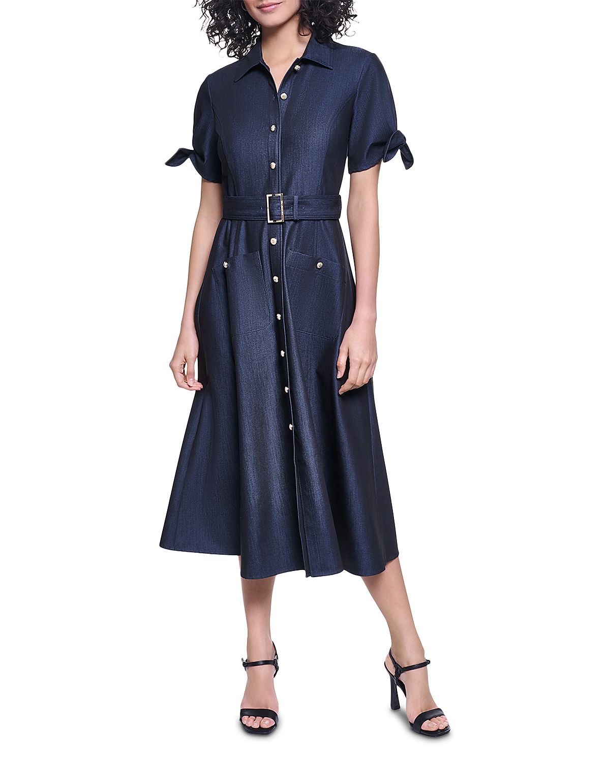 Karl Lagerfeld Paris Belted Denim Midi Shirt Dress