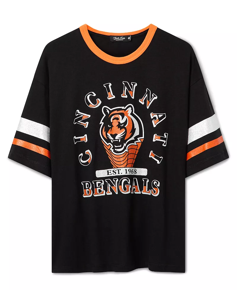 Junk Food Clothing Women's Cincinnati Bengals Glitter Boxy Ringer