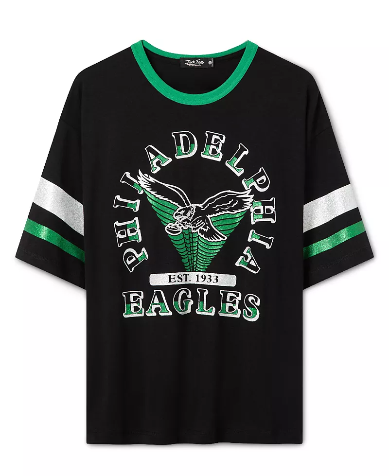Junk Food Clothing Women's Philadelphia Eagles Glitter Boxy Ringer
