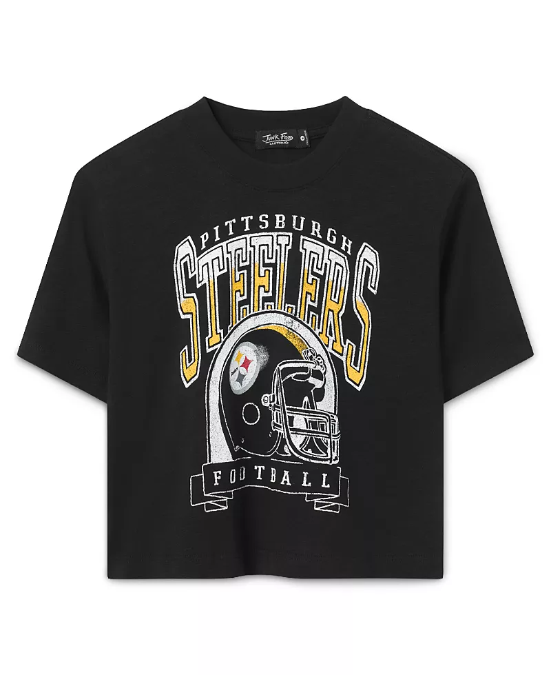 Junk Food Clothing Women's Pittsburgh Steelers Helmet Mock Neck Crop Tee