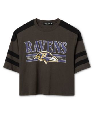 Junk Food Clothing Women's Baltimore Ravens Striped Bling Crop Tee