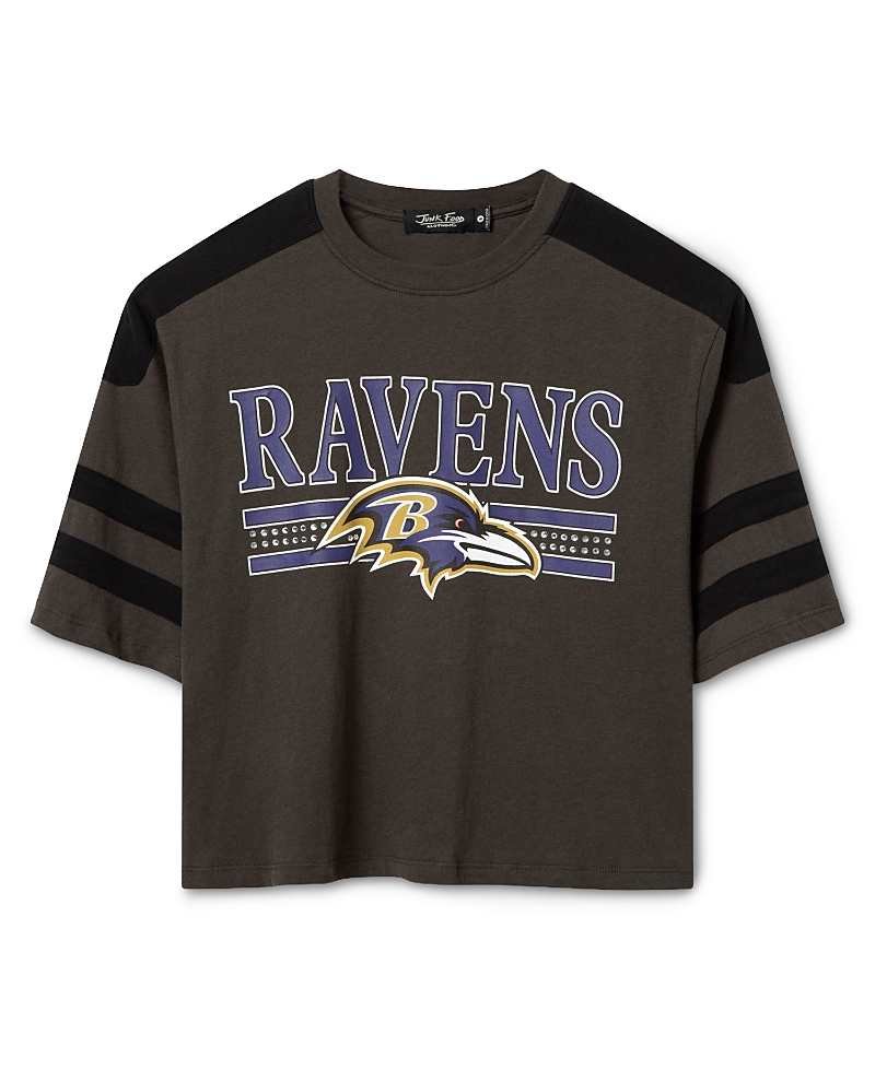 Junk Food Clothing Women's Baltimore Ravens Striped Bling Crop Tee