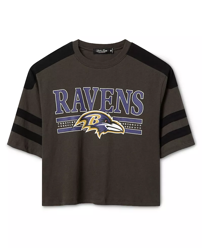Junk Food Clothing Women's Baltimore Ravens Striped Bling Crop Tee