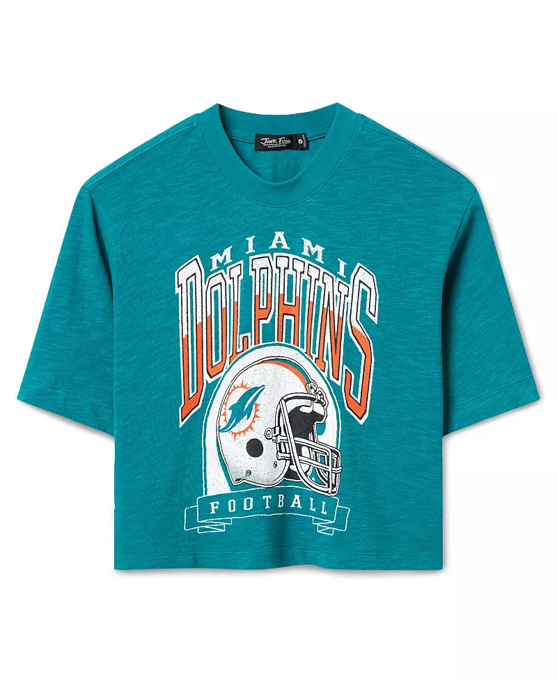 Junk Food Clothing Women's Miami Dolphins Helmet Mock Neck Crop Tee