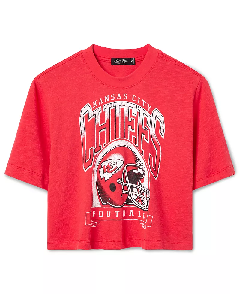 Junk Food Clothing Women's Kansas City Chiefs Helmet Mock Neck Crop Tee